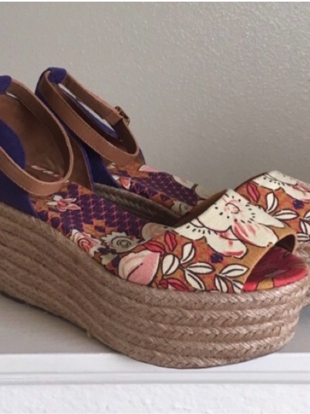 Tory Burch Floral Multicolor Espadrille Platform Sandals